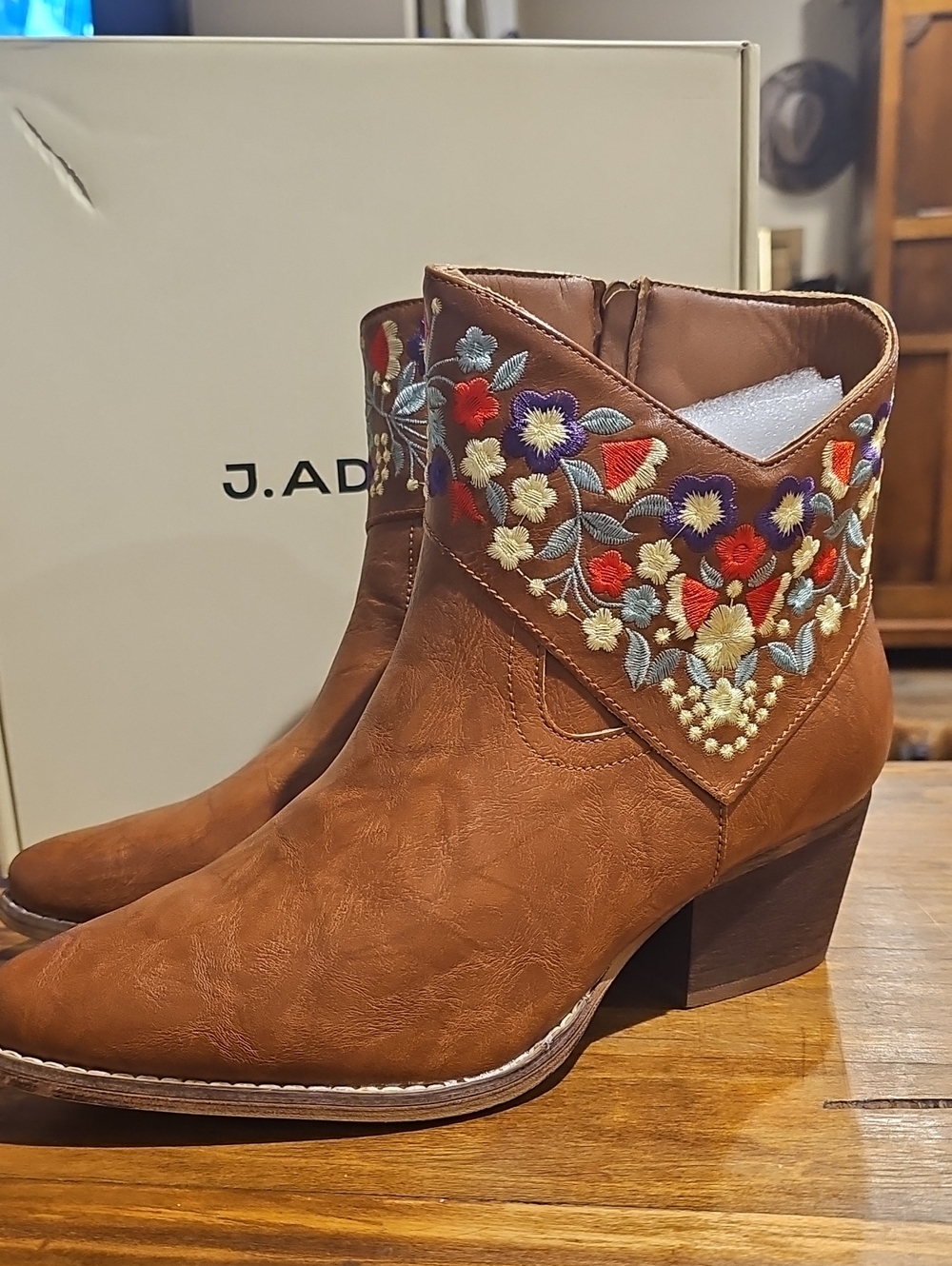 J. Adams Brown Corral Embroidered Western Ankle Booties